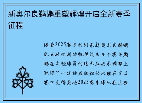 新奥尔良鹈鹕重塑辉煌开启全新赛季征程